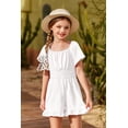 thumbnail image 4 of Arshiner Girls Summer Jumpsuits Tie Back Off Shoulder Short Sleeve One Piece Rompers Ruffle Smocked Casual Shorts Outfits, 4 of 6