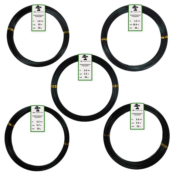Anodized Aluminum Bonsai Training Wire 5-Size Starter Set with Canvas Bag - 1.0mm, 1.5mm, 2.0mm, 2.5mm, 3.0mm (147 feet Total) - C