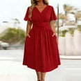 thumbnail image 2 of THDHVS Plus Size Dresses,Solid Color Short Sleeve Dress Casual Simple Elegant Style for Spring Summer Daily Outdoor Party Wear,Summer Dresses for Women Red 5XL, 2 of 6