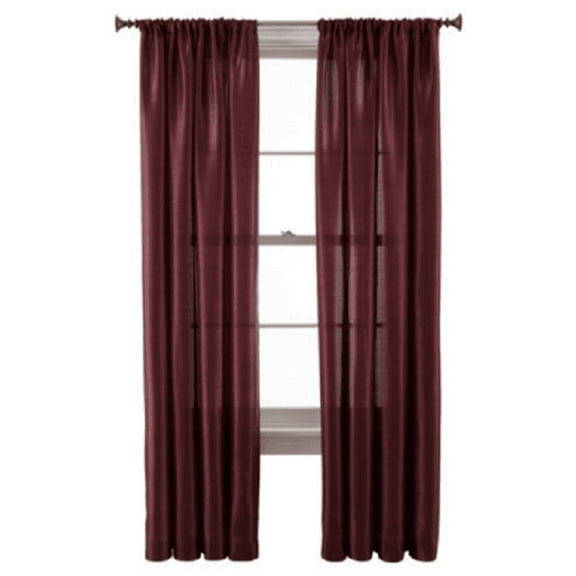 2-PC Set MR2 Burgundy color Rod Pocket Faux Silk Window Curtain Treatment, Set of Two (2) Solid Semi Sheer Panels 55" W x 84" L (Each)