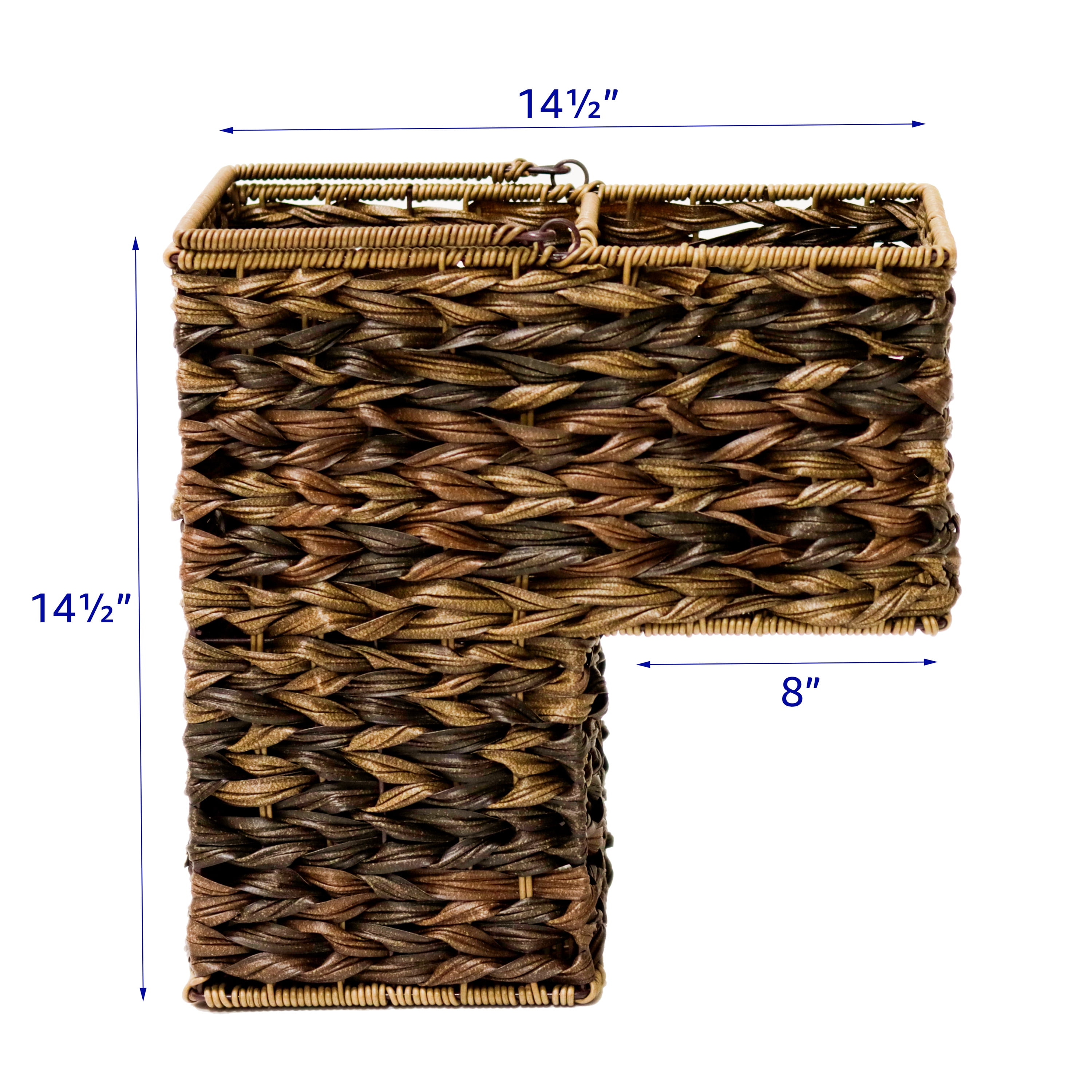 14.5 in Plastic Wicker Storage Stair Basket with Handle (Brown)