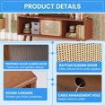 thumbnail image 6 of Modern TV Stand for TVs up to 55" with Rattan& Glass Sliding Doors, Entertainment Center Media Console for Living Room, Bedroom,Brown, 6 of 9