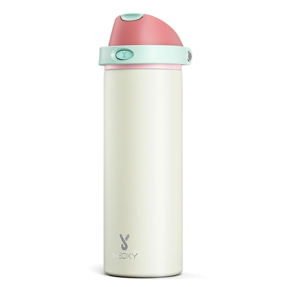 710 ml Botella de Agua Aislada para Deportes: Botella de Agua de Acero Inoxidable Meoky con Tapa 2 en 1 de Pajilla y Boquilla, a Prueba de Fugas, Mantiene el Fr&iacute;o por 24 Horas, Crema