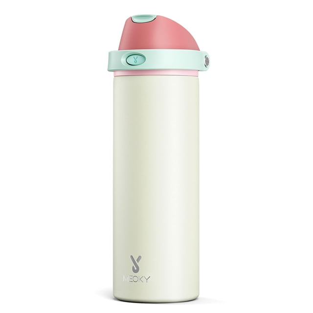 710 ml Botella de Agua Aislada para Deportes: Botella de Agua de Acero Inoxidable Meoky con Tapa 2 en 1 de Pajilla y Boquilla, a Prueba de Fugas, Mantiene el Frío por 24 Horas, Crema
