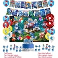 thumbnail image 3 of Decoración para fiesta de cumpleaños de Los Pitufos, pancarta con globos, fondo, adorno para tarta, suministros para fiesta de cumpleaños de Los Pitufos, baby shower, 3 of 5