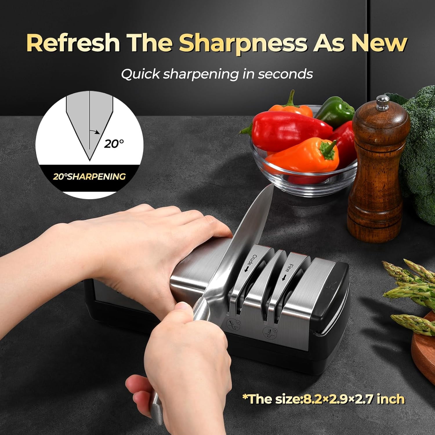 Electric Knife Sharpener with  Abrasives for Stainless Steel Ceramic Knives and Scissors, Quick Sharpening System with Dust  Box