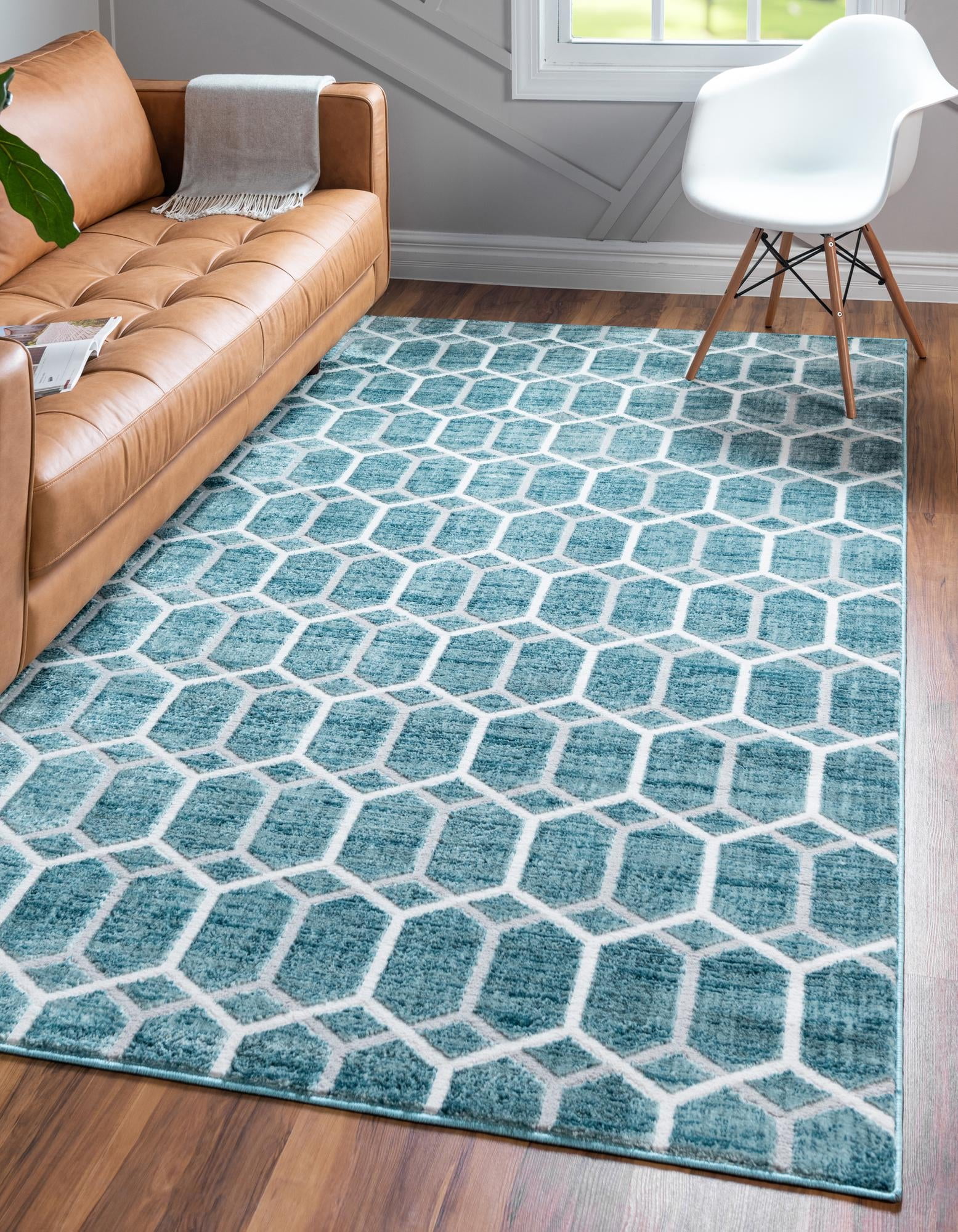 Rugs.com Lattice Trellis Collection Rug – 5' x 8' Blue Low-Pile Rug Perfect For Living Rooms ...