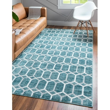 Rugs.com Lattice Trellis Collection Rug – 10' x 14' Blue Low-Pile Rug Perfect For Living Rooms, Large Dining Rooms, Open Floorplans