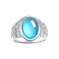 thumbnail image 1 of RYLOS Men's Rings 14K White Gold Nugget Ring with Cabochon Gemstone & Diamonds Blue Topaz Rings For Men Size 11, 1 of 6