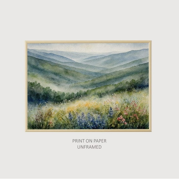 Blue Ridge Mountains North Carolina Landscape Wildflowers Appalachian Highlands Artwork Nature Wall Art, Unframed Poster Size 8x12
