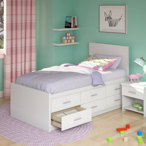 Corliving Willow Twin Captains Storage Bed With 6 Drawers Frost White Walmart Com Walmart Com