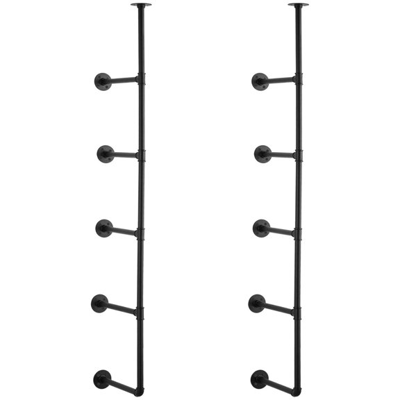 STAWAY 5 Tier Industrial Pipe Shelf - Heavy Duty Metal & Wood Wall-Mount Storage Unit, Max 50 lbs/Shelf, Easy Install for Kitchen, Living Room & Study