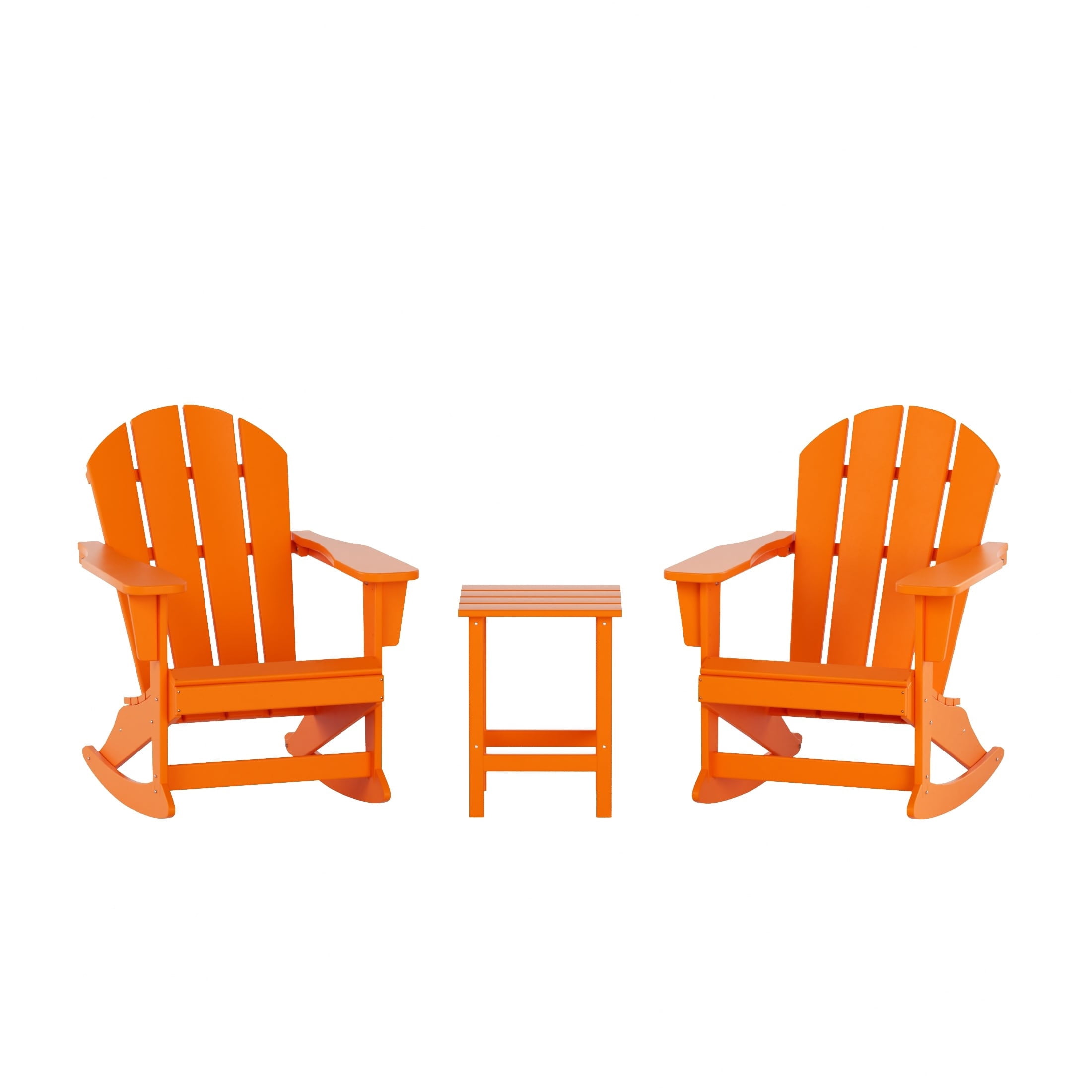 Polytrends  Laguna 3-Piece Poly Adirondack Rocking Chairs and Side Table Set Orange