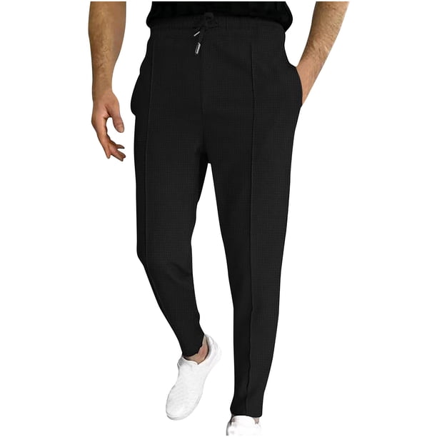 Pantalones largos para hombre, ajustados, con cordón, elásticos, de pierna recta, deportivos, informales, para hombre