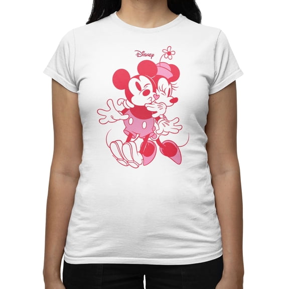 Disney Mickey Mouse Women's Pink Hug And Heart Minnie T-Shirt (Bright White, S-XXL)