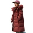thumbnail image 2 of Kids Padded Parka Coats Girls Hooded Jacket Warm Winter Outerwear Waist Mid Length Thermal School Overcoat for Toddler Teen Girls Wine 13-14Years, 2 of 7