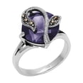 thumbnail image 2 of Silverly Women's 925 Sterling Silver Simulated Marcasite Purple Cubic Zirconia Round Flower Ring, 2 of 2