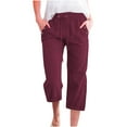 thumbnail image 2 of SELONE Womens Capri Pants with Pockets Work Plus Size Lounge Pants Cotton Linen Elastic Waist Trouser Loose Casual Beach Pants Drawstring Solid with Buttons Straight Wine M Breathable Summer Clothes, 2 of 5