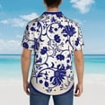 thumbnail image 4 of Balery Blue And White Porcelain Pattern Camisas hawaianas de manga corta para hombre, camisas playeras de corte holgado, camisas de vacaciones con botones,X-Large, 4 of 7