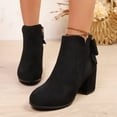 thumbnail image 2 of Juebong Women Retro Ankle Boots Suede Chunky Block Heels Bow Strap Side Zipper Round Toe Western Booties Comfort Casual Slip Black,36, 2 of 8