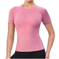 thumbnail image 3 of Plus Size Women's Solid Color Round Neck Short Sleeve Raglan Sleeve Breathable High Elastic Yoga Sports Top T-Shirt Cute Trendy Outfits for Running Workout | CSEONE,Pink 2XL, 3 of 9