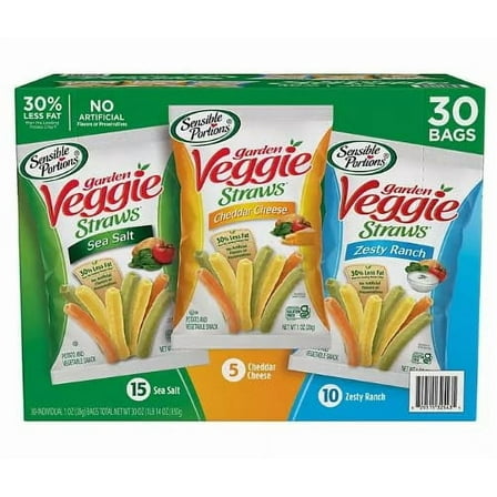 Sensible Portions Garden Veggie Snack Straws Shape Chips Variety Pack, 30 Count