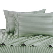 Extra Pillowcases - Royal Plush 100% Cotton 600 Thread Count Sheet Sets, Luxurious Sateen Weave Stripes, Deep Pockets (18" Pockets), 6 Piece California King Size Sheet Set, Sage