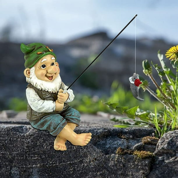 nipocaio Resin Miniature Fishing Dwarf Elf Figurines,Garden Fun Gnome  Statue,Front Porch Outdoor Ornaments Modern Art Crafts (Fishing Dwarf)