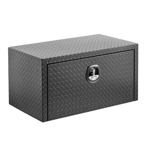 36 inch aluminum underbody truck tool box heavy duty underbed toolbox tool storage organizer chest with lock and keys, waterproof trailer box, extra thick diamond thread plate matte black finish