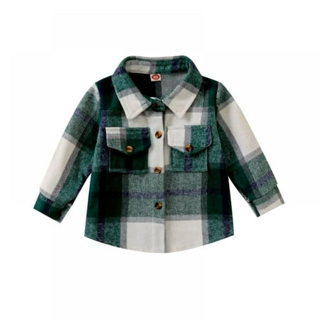 

Popvcly Toddler Baby Boys Girls Flannel Plaid Jacket Long Sleeve Lapel Button Down Pocketed Shirts Coats Shacket Cardigan Tops 6 Months- 5 Years