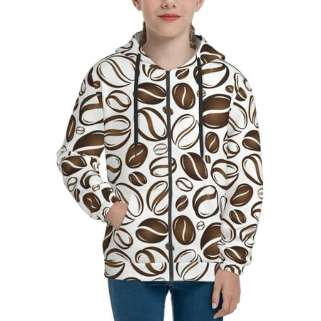 

Hoodies for Teen Girls Boys Brown White Coffee Bean Print Long Sleeve Youth Kids Essentials Zip Up Hoodie Lghtweight Fashion Hoodies & Sweatshirts Jacket Fall Winter Outfits Tops