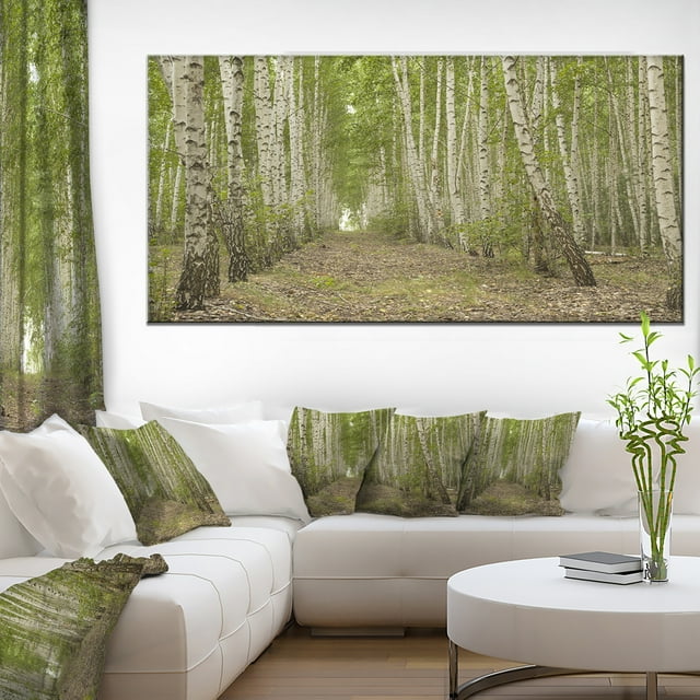 Dense Bouleau Grove en Journée d'Été - Impression sur Toile Forêt