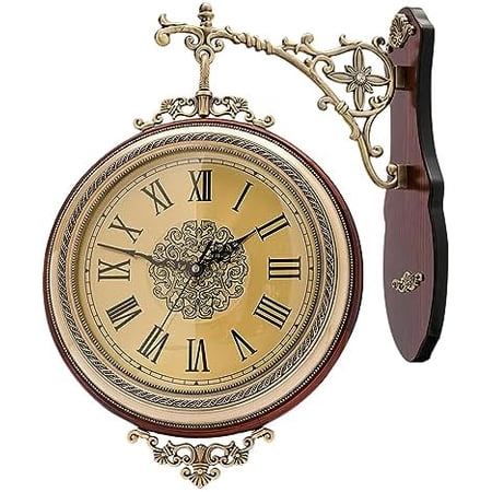Vintage Double Sided Wall Clock, Industrial Wall Clock, Round Wall Hanging Two Faces Retro Station Clock, Dial Diameter 9.4In, for Offices, Hotels, Cafes$$Home Decor, Kitchen, & Other