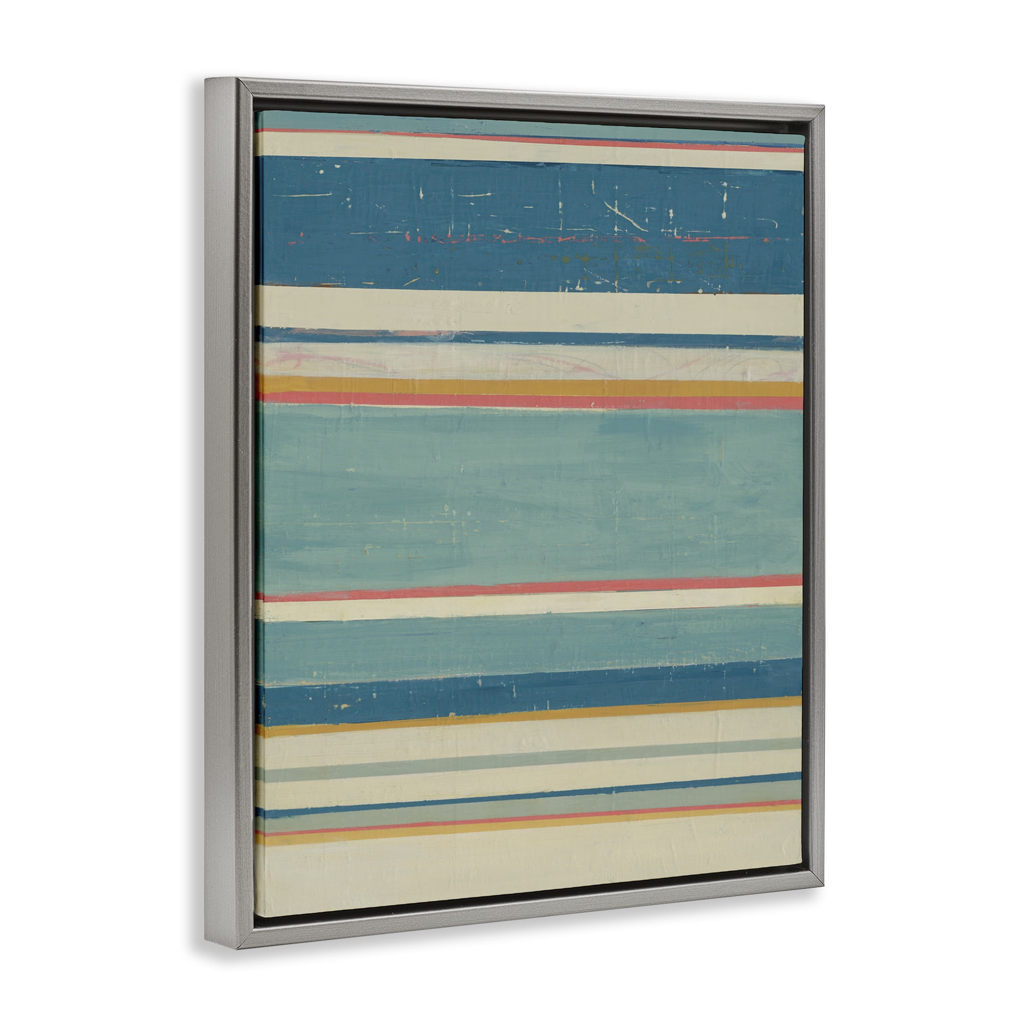 Stupell Industries Nautical Linear Pattern Abstract Painting Gray Floater Framed Canvas Art Print Wall Art, 17 x 21