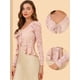 thumbnail image 2 of Cárdigan corto Allegra K con lazo En la parte delantera Dobladillo con volantes Top transparente de encaje floral Rosa S, 2 of 6