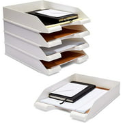 4 Pack Stackable Paper Trays Letter, Plastic Desk Document Organizers, White, 10 x 13.5 x 2.5 inches