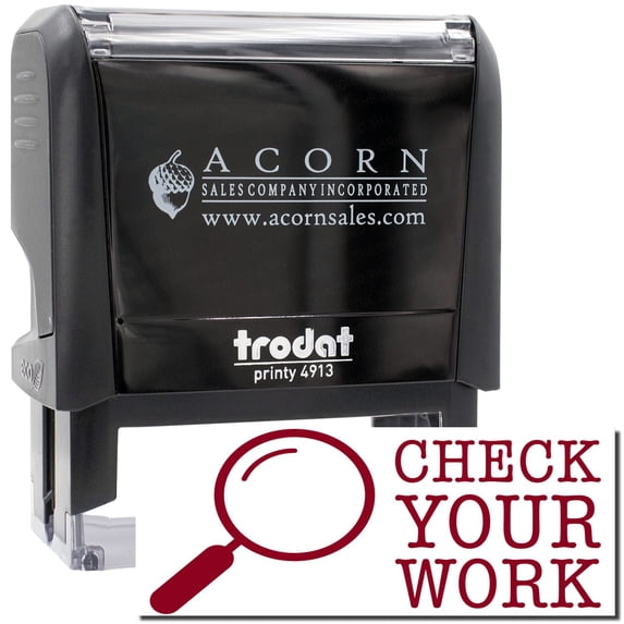 Large Self-Inking Check Your Work Stamp, Trodat Printy 4913, Press and Print Stamping, Impression Size 7/8" x 2-1/4", Up to 10,000 Impressions - Burgundy Ink