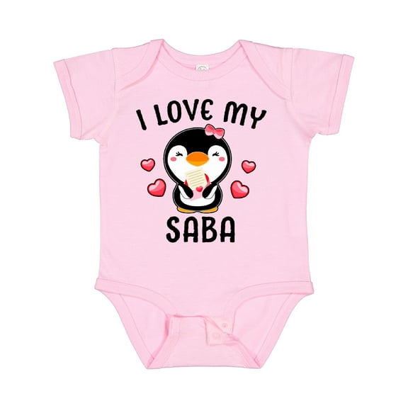 Inktastic I Love My Saba with Cute Penguin and Hearts Girls Baby Bodysuit