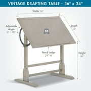 Studio Designs Vintage Solid Wood Drawing/Drafting Table with 36 x 24 Angle Adjustable Top in Coastal White