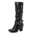 thumbnail image 2 of LOVE STEETLY Women's Knee High Slouchy Chunky Heel Boots, Side Zipper Round Toe Faux Leather Casual Comfort Versatile Boot, 2 of 7