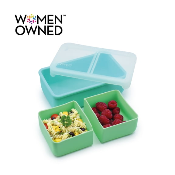 Melii Silicone Bento Box Food Storage Container with Removable Compartments, Blue Mint, 23.6oz/700ml
