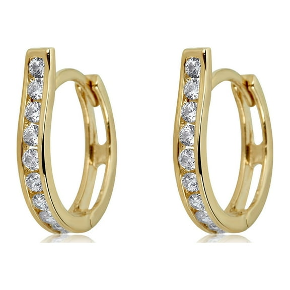 AVORA 10K Yellow Gold Fancy Simulated Diamond CZ Huggie Hoop Earrings
