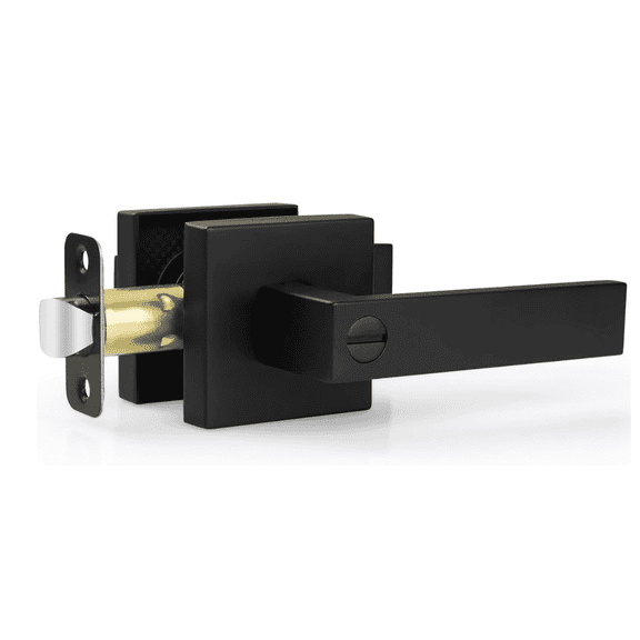 SPACEMUSE Matte Black Door Handles, Keyless Interior Door Knobs, Privacy Door Lever Locksets for Bedroom Bathroom, Heavy Duty Square Door Lock, Reversible for Left & Right Handled Doors