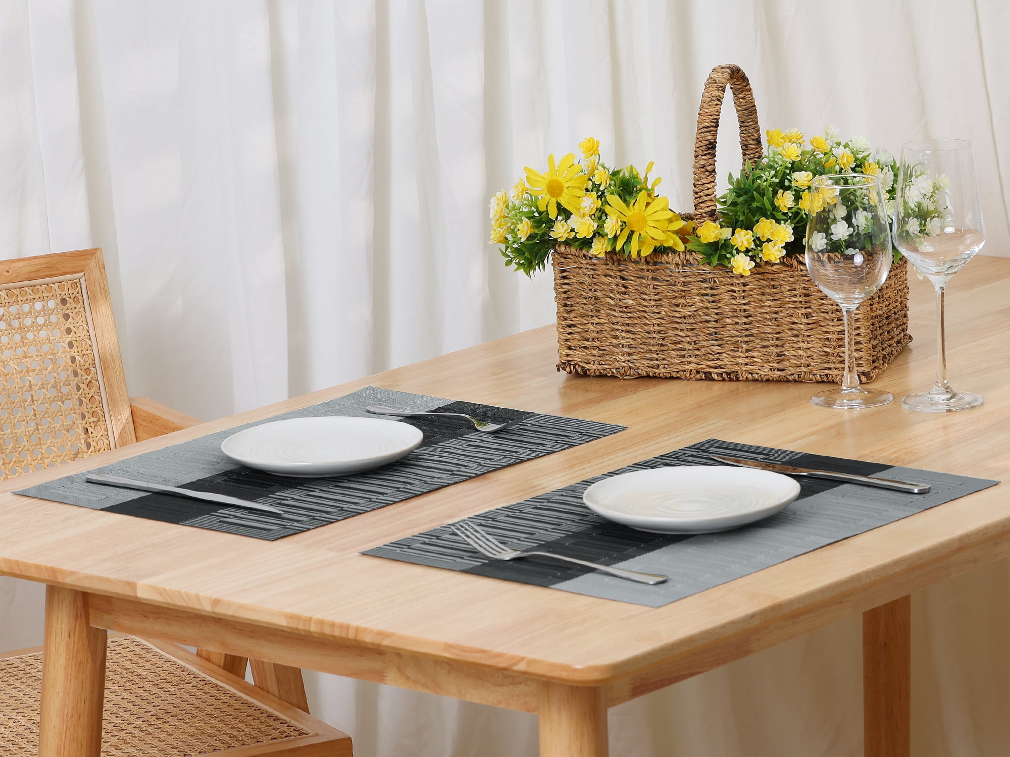 Unique Bargains Placemats Set of 6, Heat-Resistant Placemat, Polyvinyl Chloride Place Mats Silver Grey 18x12 inch