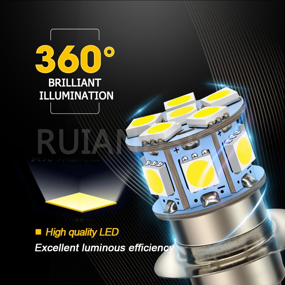 Ruiandsion H6M/P15D LED Motorcycle Headlight Bulbs Hi&Low Beam 6V 6000K White