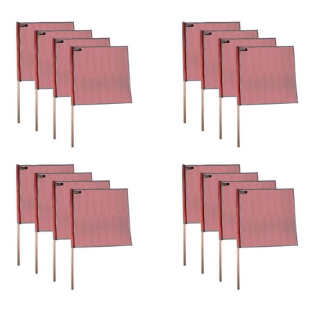 (16 Pack) 18"x18" Red Warning Flags for Trucks with Dowel & Reflective Webbing - High Visibility Vinyl Mesh Safety Flag DOT Compliant