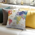 thumbnail image 3 of BANET  Modern Throw Pillow Cushion Cover, Watercolor Style World Map with Continents and Compass Abstract Country Art Print, Decorative Square Accent Pillow Case 20x20in, 3 of 5