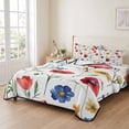 thumbnail image 2 of Twin XL Quilt Set 68''x98'', Pink Colorful Poppy Lightweight Summer Bedspread Coverlet Set with 2 Pillow Shams, Spring Pastoral Flowers Leaves Breathable All Season Quilt Bedding for Dorm/Guest Room, 2 of 9