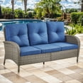 thumbnail image 2 of PARKWELL 3-Seat Patio Wicker Couch Outdoor Rattan Sofa Furniture with Thick Navy Cushions for Porch Balcony Backyard,Gray Wicker, 2 of 9