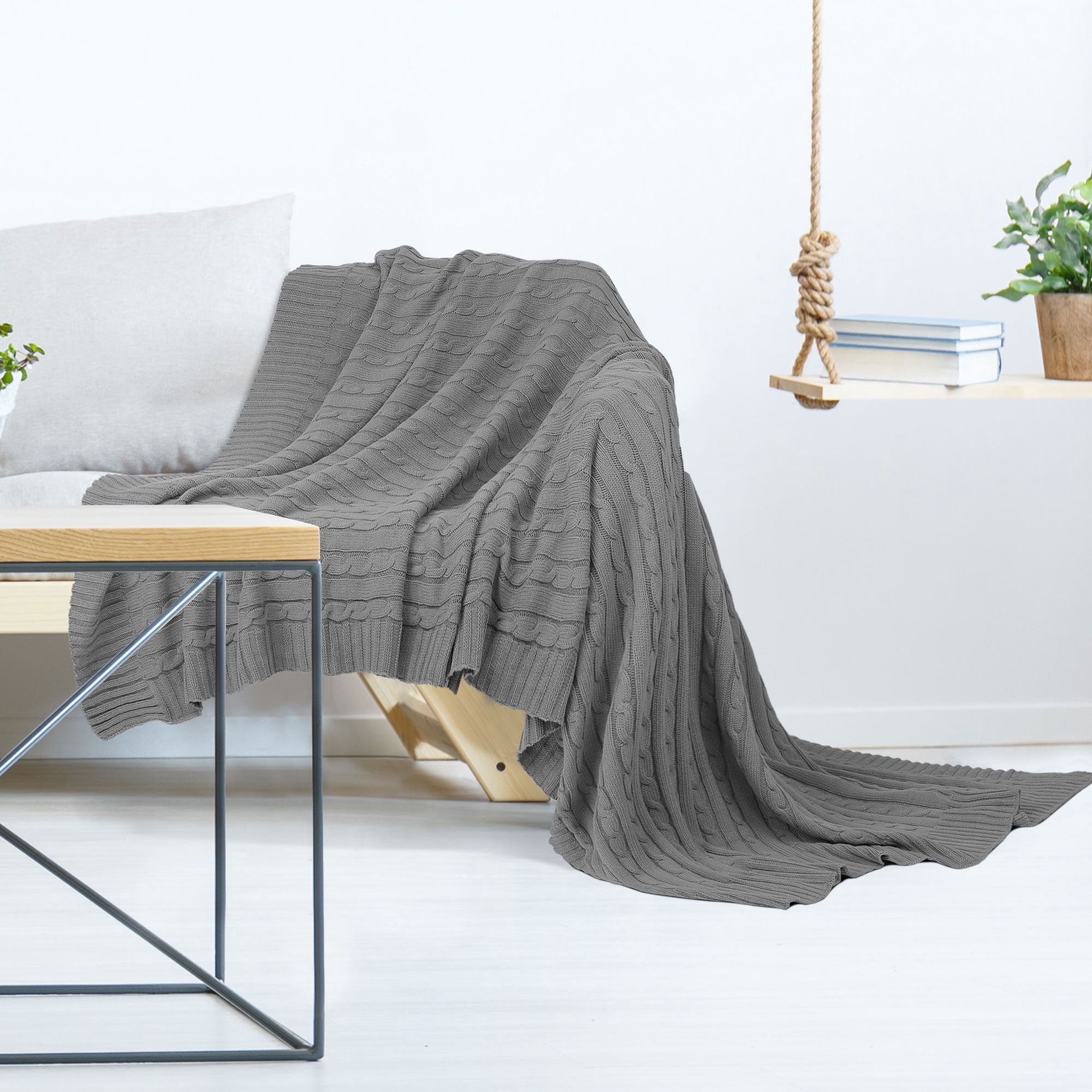 Unique Bargains Cable Knitted Bed Sofa Throw Blanket Grey 47" x 71"